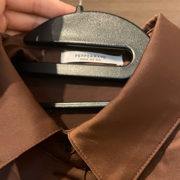 Peppermayo Brown Satin Long Sleeve Button Up - Picture 3 of 3
